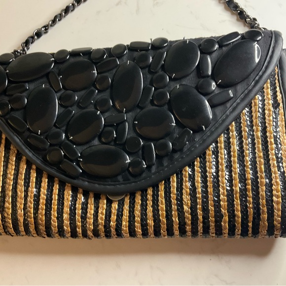 Chico's Handbags - Chico's Black and Tan Beaded Clutch
